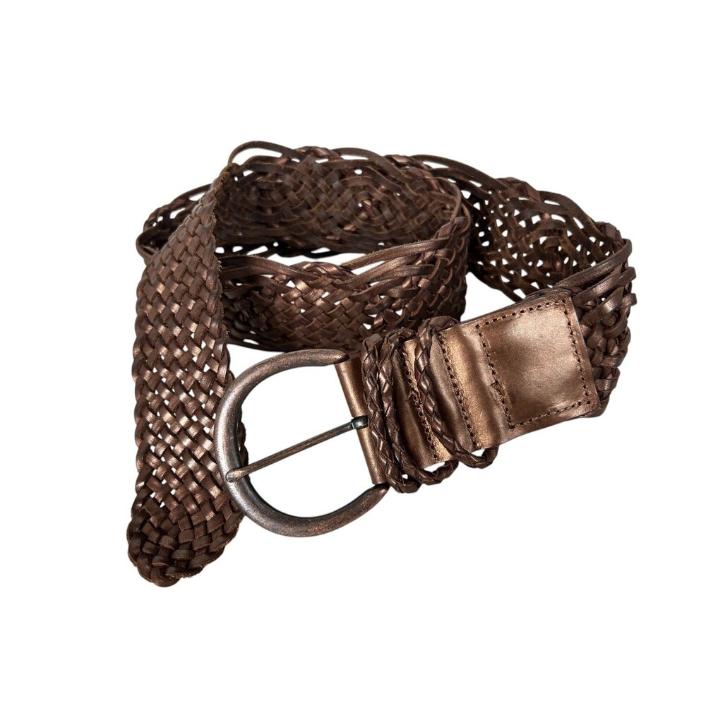 Banana Republic Women's Wide Woven Copper Metallic Leather Belt Size S
